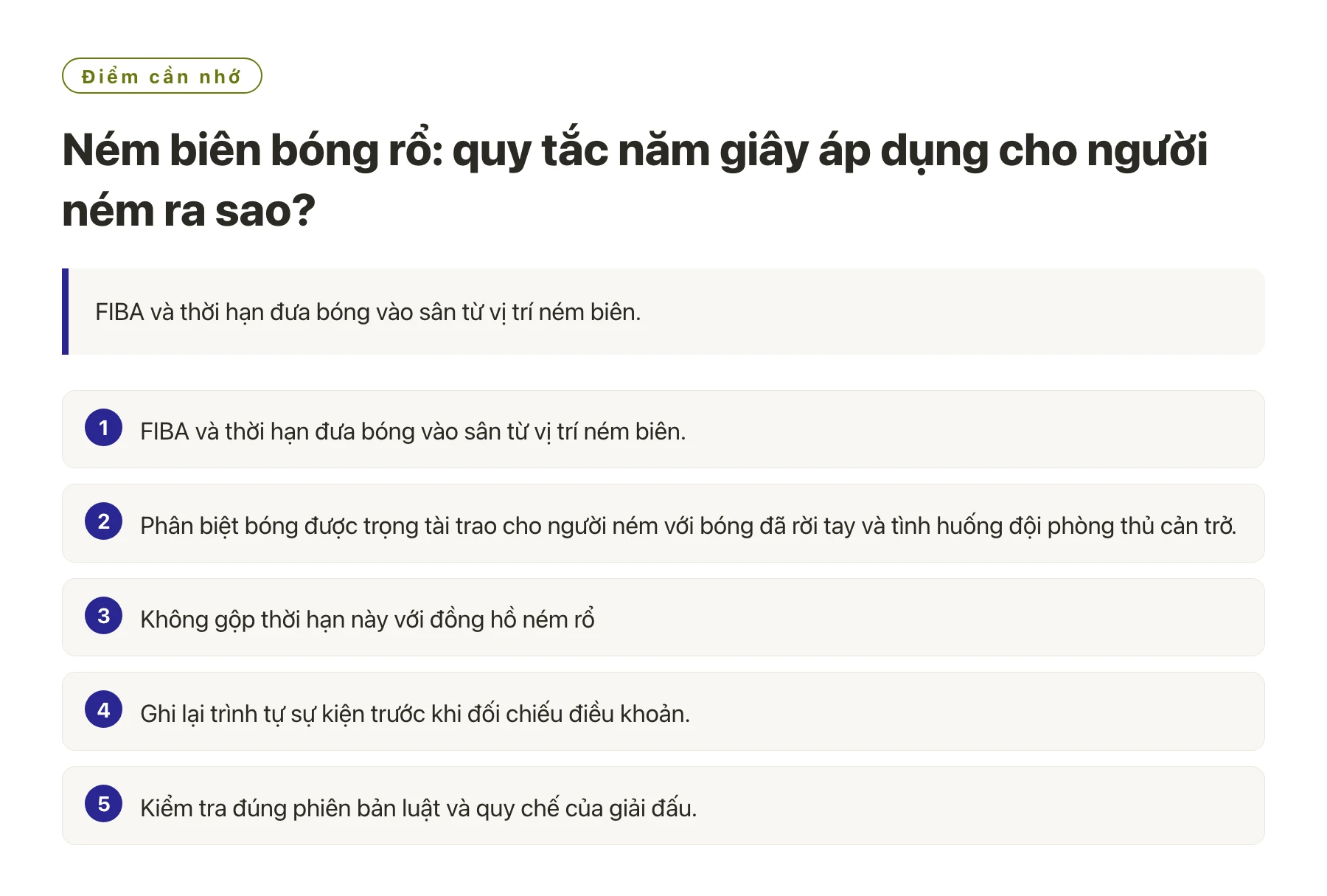Ném biên bóng rổ: quy tắc năm giây áp dụng cho người ném ra sao?——全文要点速览